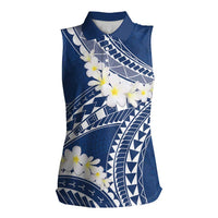 Polynesian Vintage Floral Women Sleeveless Polo Shirt Navy Blue Motifs LT7 Female Navy Blue - Polynesian Pride