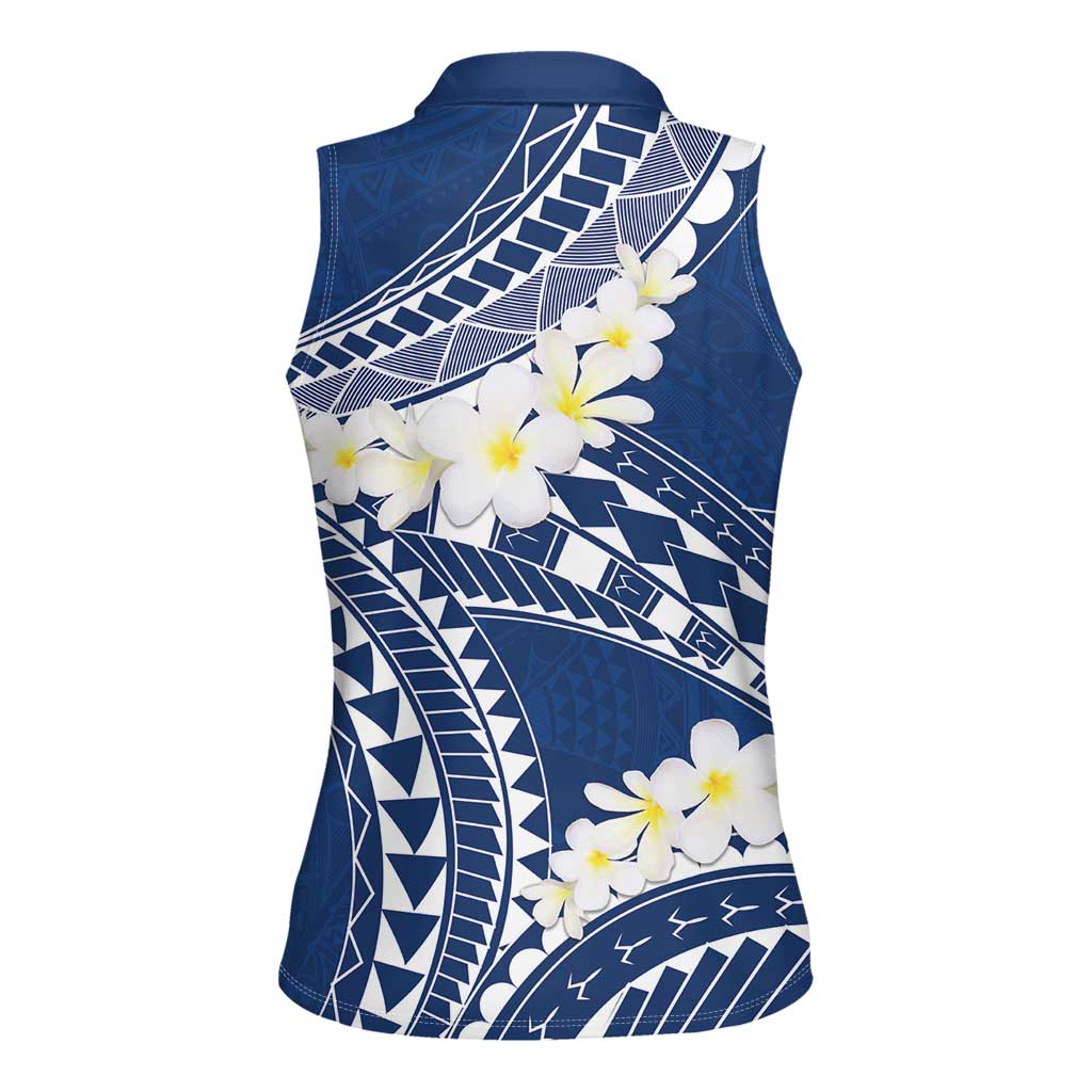 Polynesian Vintage Floral Women Sleeveless Polo Shirt Navy Blue Motifs LT7 - Polynesian Pride