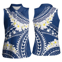 Polynesian Vintage Floral Women Sleeveless Polo Shirt Navy Blue Motifs LT7 - Polynesian Pride