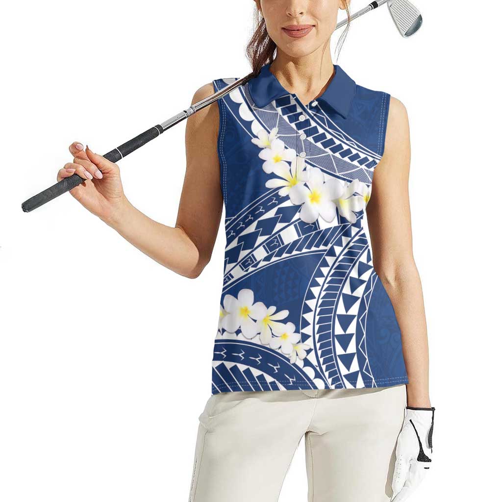 Polynesian Vintage Floral Women Sleeveless Polo Shirt Navy Blue Motifs LT7 - Polynesian Pride