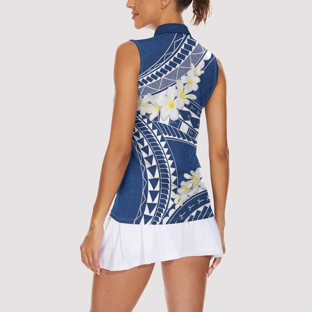Polynesian Vintage Floral Women Sleeveless Polo Shirt Navy Blue Motifs LT7 - Polynesian Pride