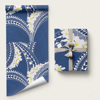 Polynesian Vintage Floral Wrapping Paper Navy Blue Motifs