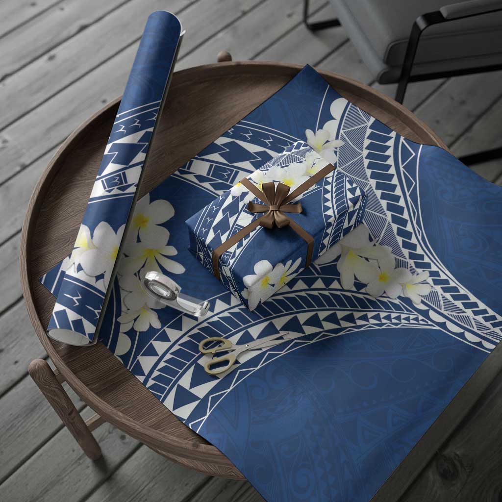 Polynesian Vintage Floral Wrapping Paper Navy Blue Motifs