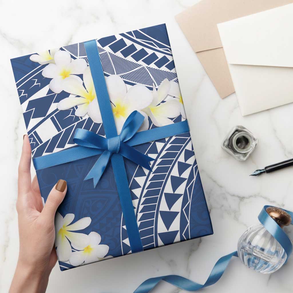 Polynesian Vintage Floral Wrapping Paper Navy Blue Motifs