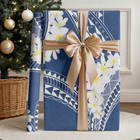 Polynesian Vintage Floral Wrapping Paper Navy Blue Motifs