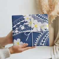 Polynesian Vintage Floral Wrapping Paper Navy Blue Motifs