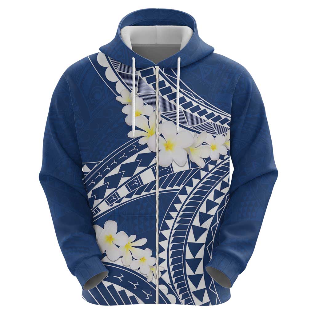 Polynesian Vintage Floral Zip Hoodie Navy Blue Motifs - Polynesian Pride