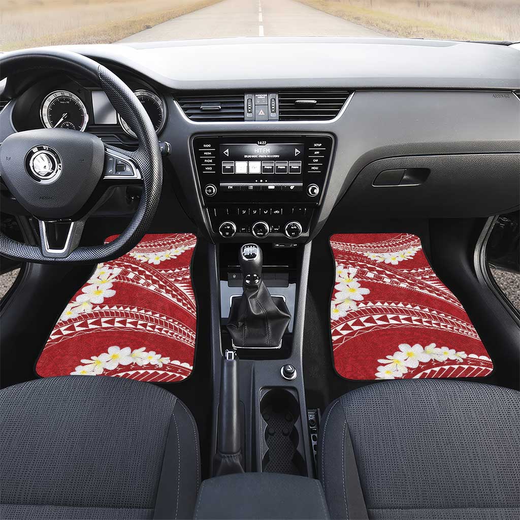 Polynesian Vintage Floral Car Mats Scarlet Motifs LT7 Set 2pcs - Front Scarlet - Polynesian Pride