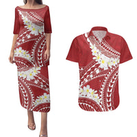 Polynesian Vintage Floral Couples Matching Puletasi and Hawaiian Shirt Scarlet Motifs LT7 Scarlet - Polynesian Pride
