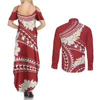 Polynesian Vintage Floral Couples Matching Summer Maxi Dress and Long Sleeve Button Shirt Scarlet Motifs LT7 - Polynesian Pride