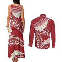 Polynesian Vintage Floral Couples Matching Tank Maxi Dress and Long Sleeve Button Shirt Scarlet Motifs LT7 - Polynesian Pride