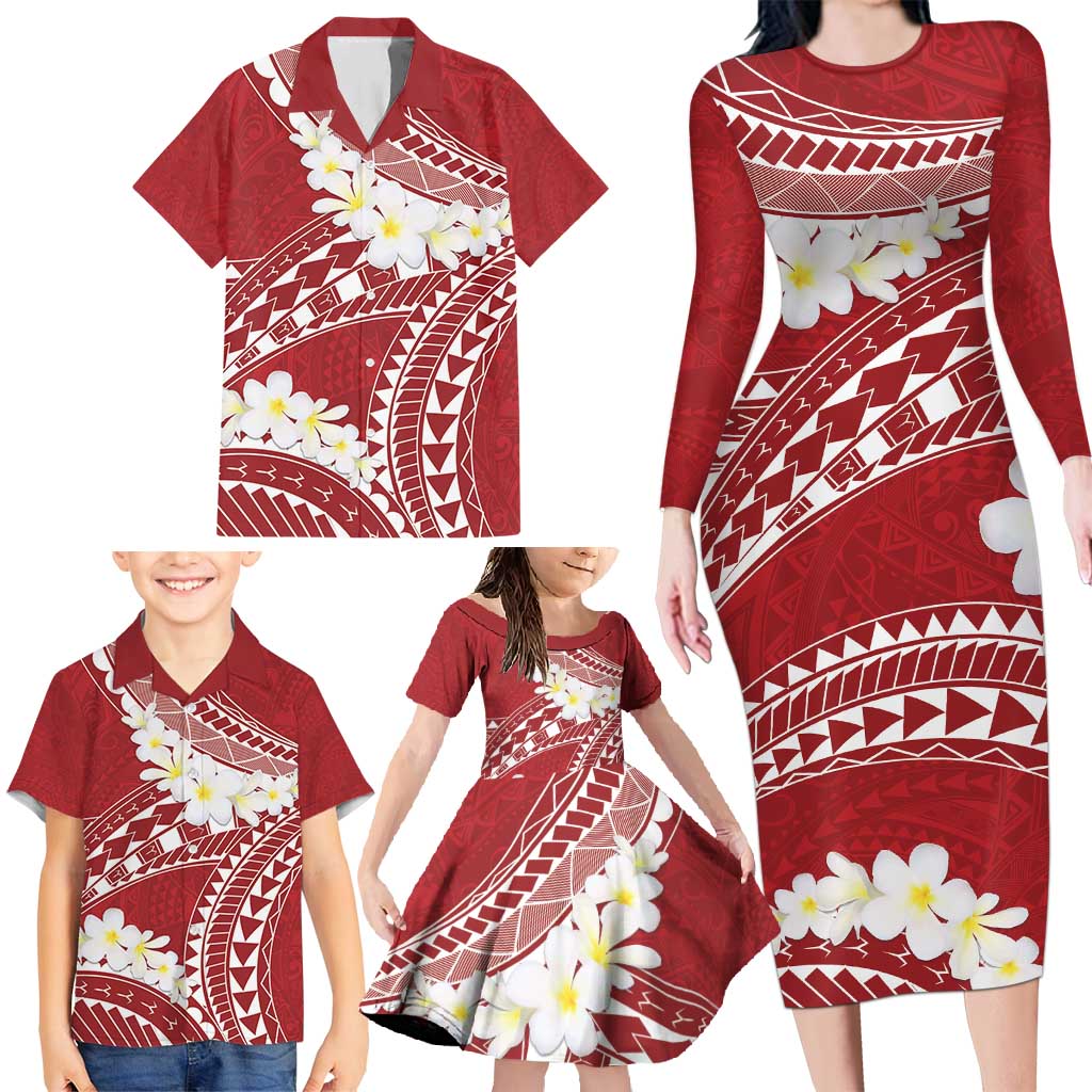 Polynesian Vintage Floral Family Matching Long Sleeve Bodycon Dress and Hawaiian Shirt Scarlet Motifs LT7 - Polynesian Pride