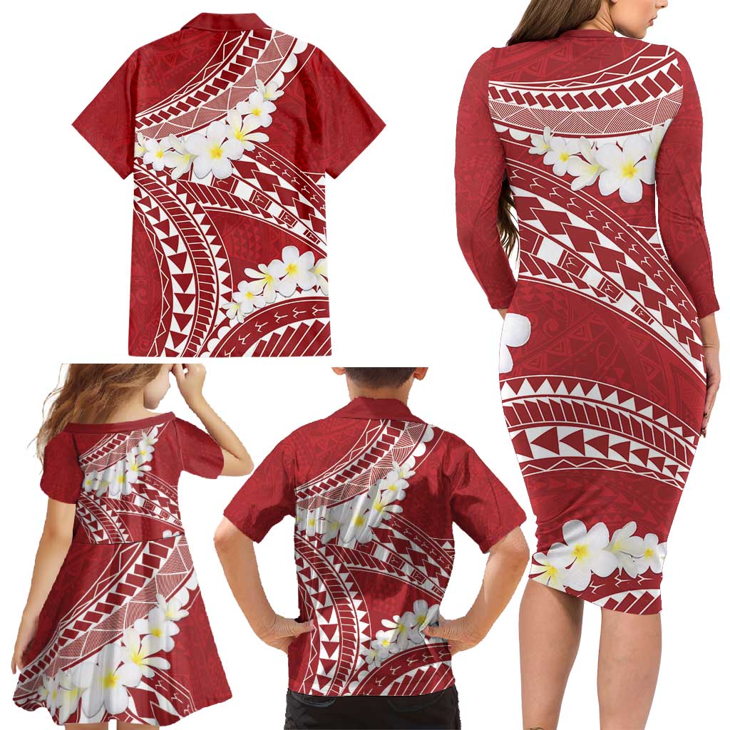 Polynesian Vintage Floral Family Matching Long Sleeve Bodycon Dress and Hawaiian Shirt Scarlet Motifs LT7 - Polynesian Pride