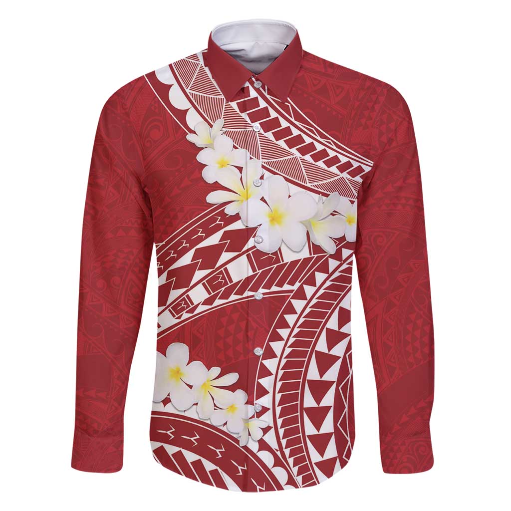 Polynesian Vintage Floral Family Matching Long Sleeve Bodycon Dress and Hawaiian Shirt Scarlet Motifs LT7 Dad's Shirt - Long Sleeve Scarlet - Polynesian Pride