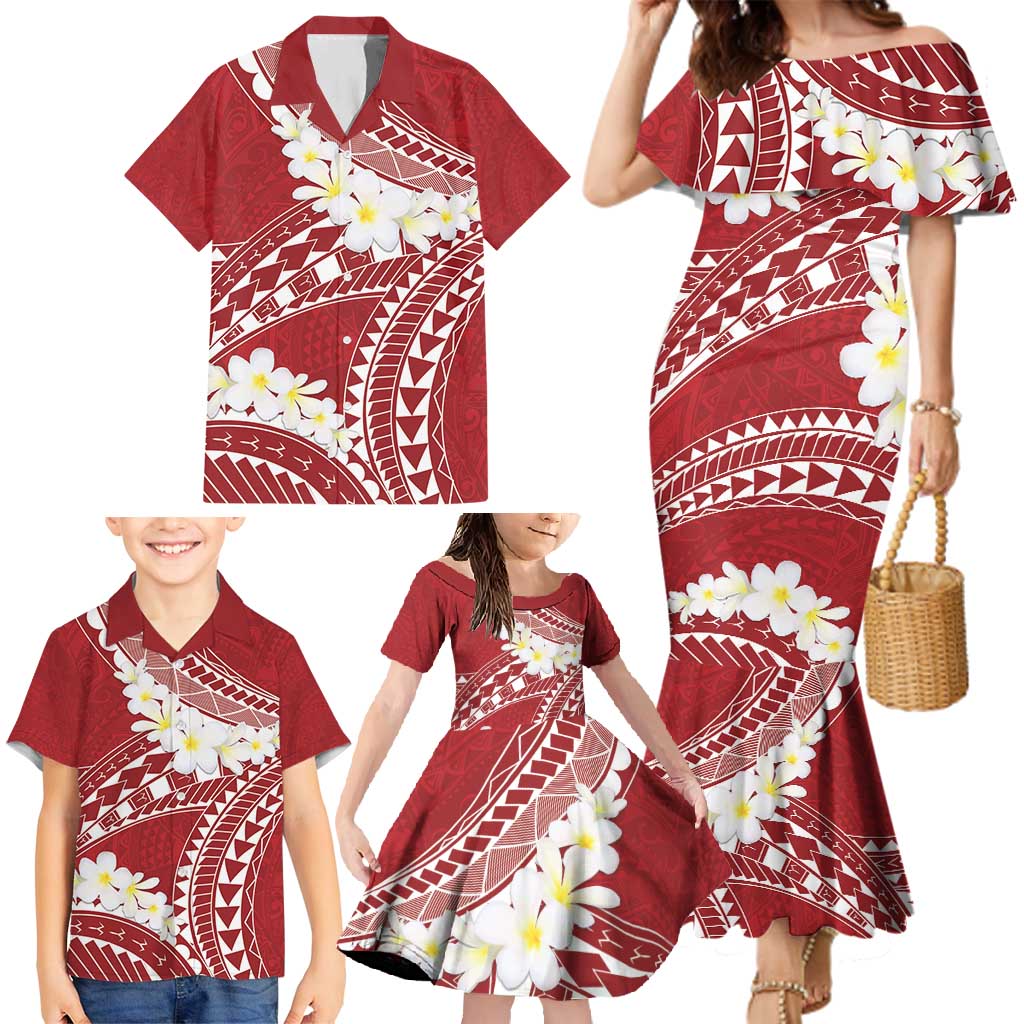 Polynesian Vintage Floral Family Matching Mermaid Dress and Hawaiian Shirt Scarlet Motifs LT7 - Polynesian Pride