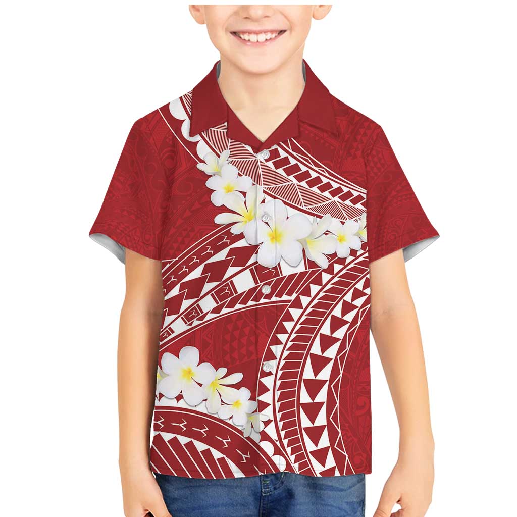 Polynesian Vintage Floral Family Matching Mermaid Dress and Hawaiian Shirt Scarlet Motifs LT7 Son's Shirt Scarlet - Polynesian Pride