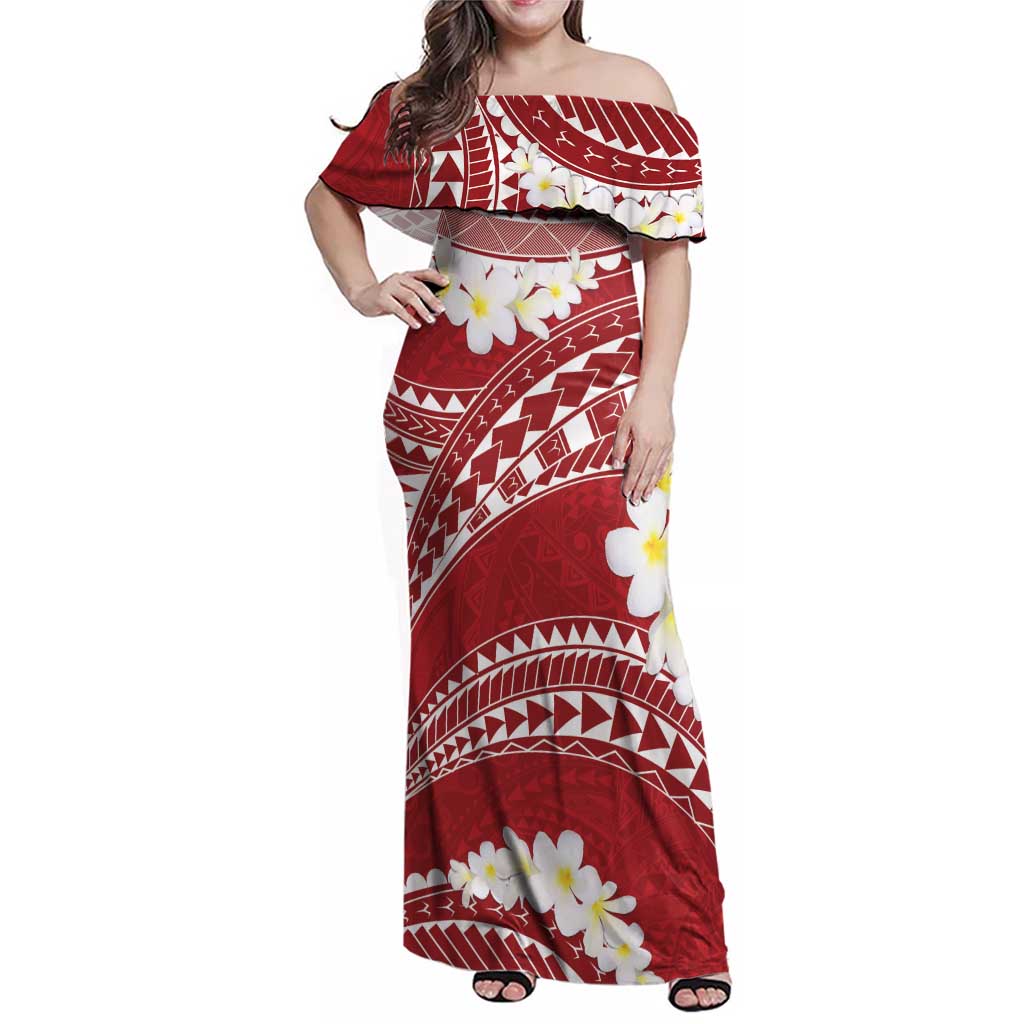 Polynesian Vintage Floral Family Matching Off Shoulder Maxi Dress and Hawaiian Shirt Scarlet Motifs - Polynesian Pride