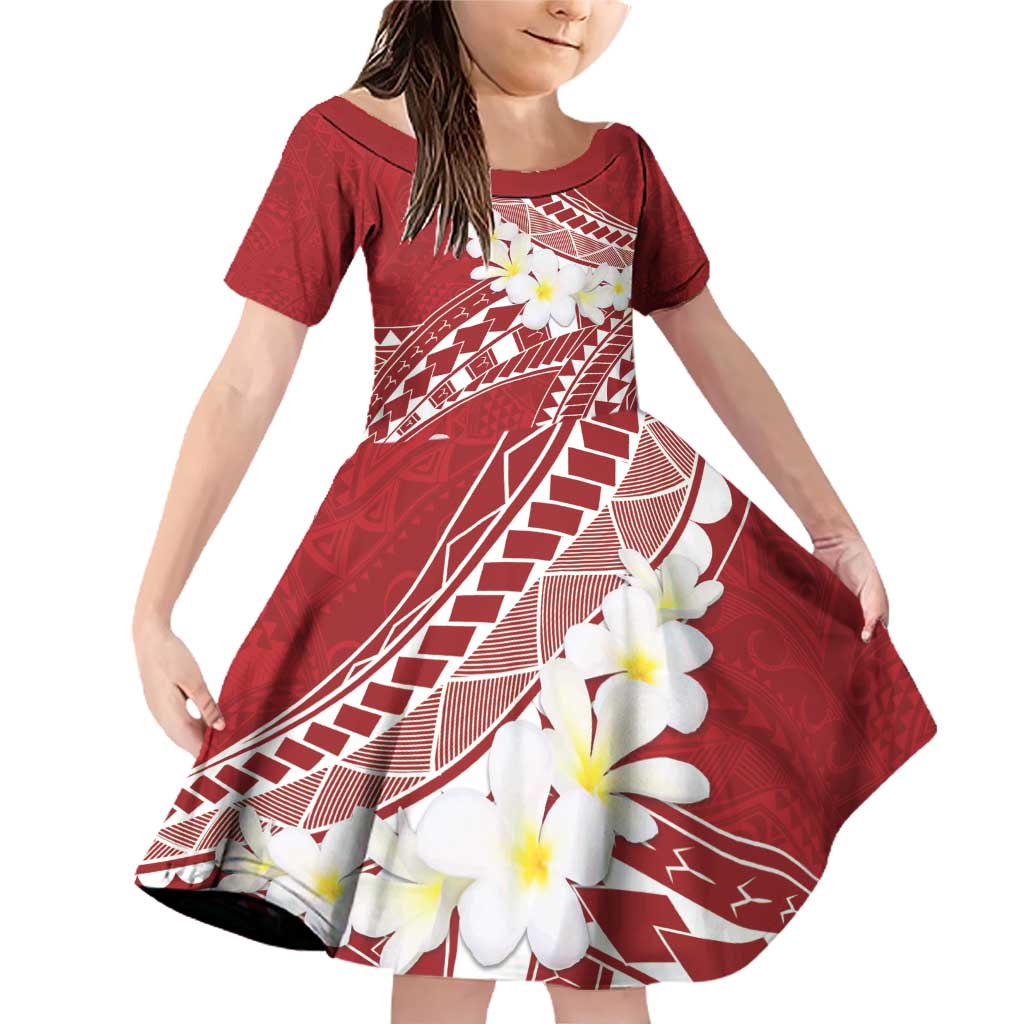 Polynesian Vintage Floral Family Matching Off Shoulder Short Dress and Hawaiian Shirt Scarlet Motifs LT7 Daughter's Dress Scarlet - Polynesian Pride