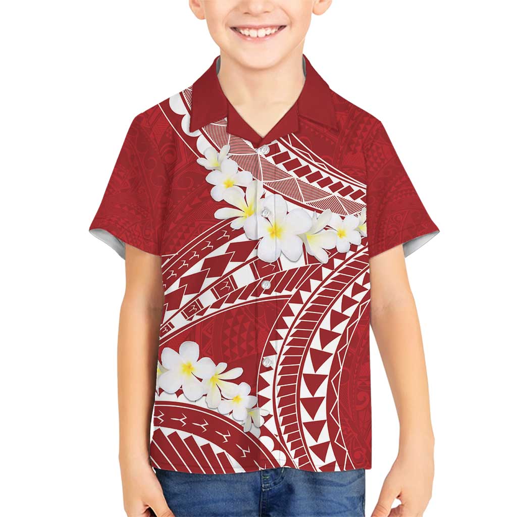 Polynesian Vintage Floral Family Matching Off Shoulder Short Dress and Hawaiian Shirt Scarlet Motifs LT7 Son's Shirt Scarlet - Polynesian Pride