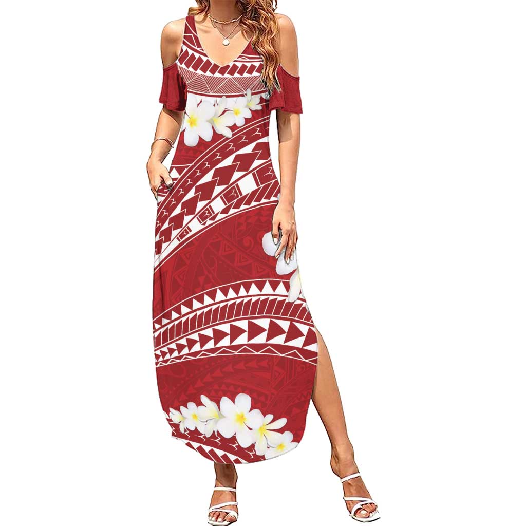 Polynesian Vintage Floral Family Matching Summer Maxi Dress and Hawaiian Shirt Scarlet Motifs LT7 Mom's Dress Scarlet - Polynesian Pride
