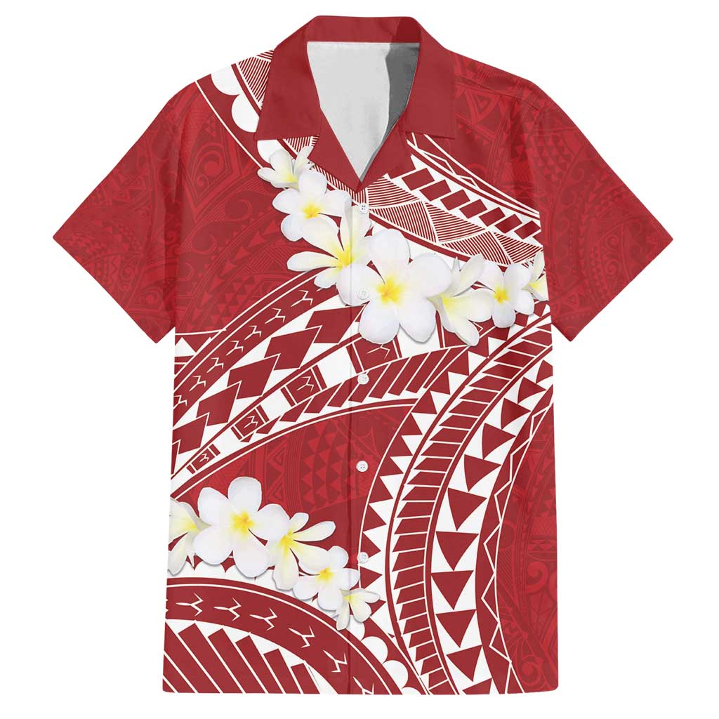 Polynesian Vintage Floral Family Matching Tank Maxi Dress and Hawaiian Shirt Scarlet Motifs LT7 Dad's Shirt - Short Sleeve Scarlet - Polynesian Pride