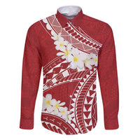 Polynesian Vintage Floral Family Matching Tank Maxi Dress and Hawaiian Shirt Scarlet Motifs LT7 Dad's Shirt - Long Sleeve Scarlet - Polynesian Pride