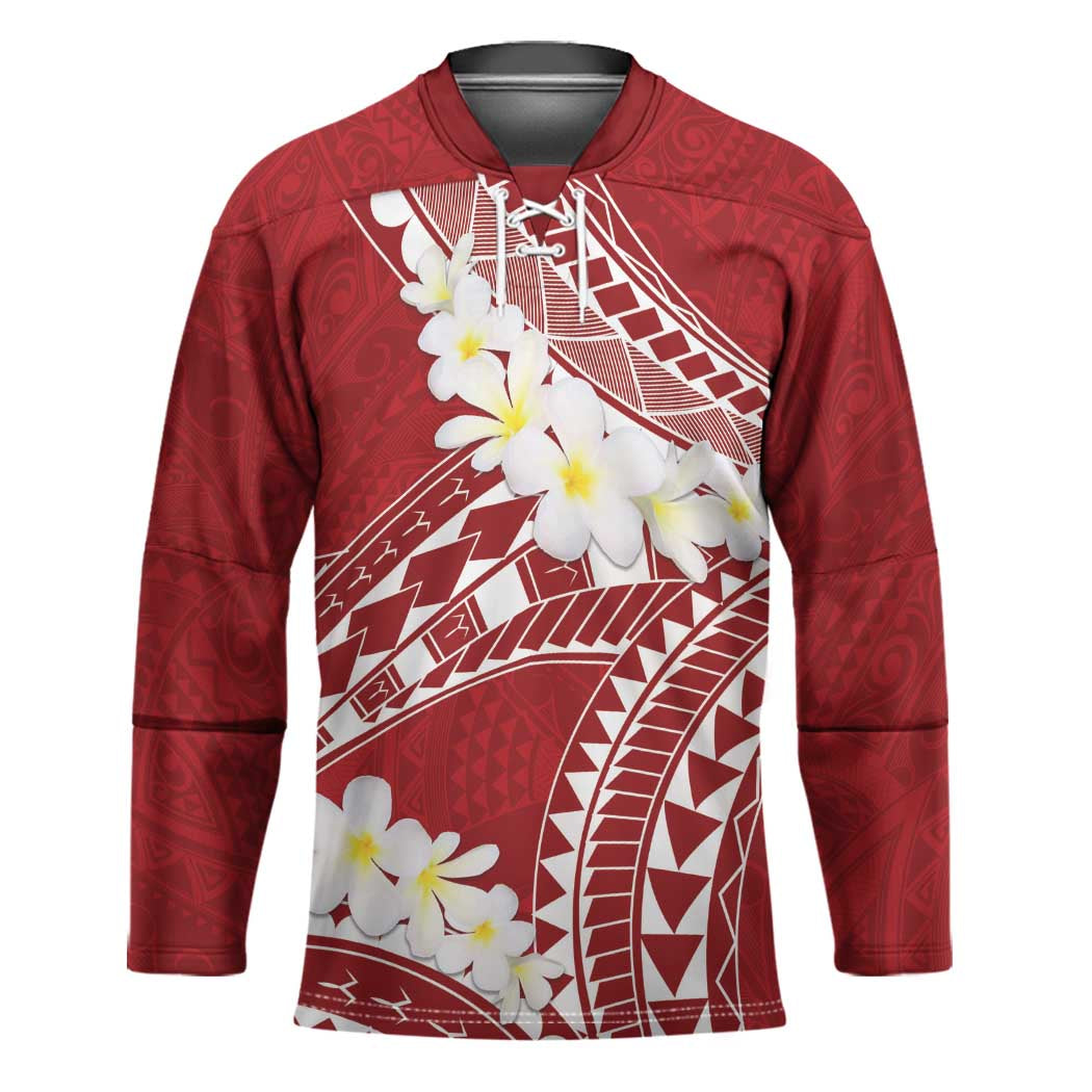 Polynesian Vintage Floral Hockey Jersey Scarlet Motifs - Polynesian Pride