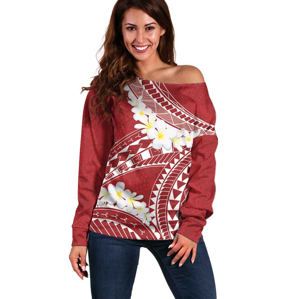 Polynesian Vintage Floral Off Shoulder Sweater Scarlet Motifs - Polynesian Pride