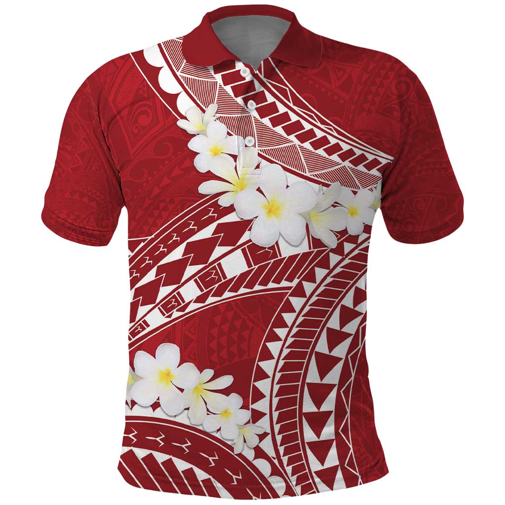 Polynesian Vintage Floral Polo Shirt Scarlet Motifs - Polynesian Pride