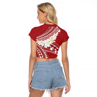 Polynesian Vintage Floral Raglan Cropped T Shirt Scarlet Motifs LT7 - Polynesian Pride
