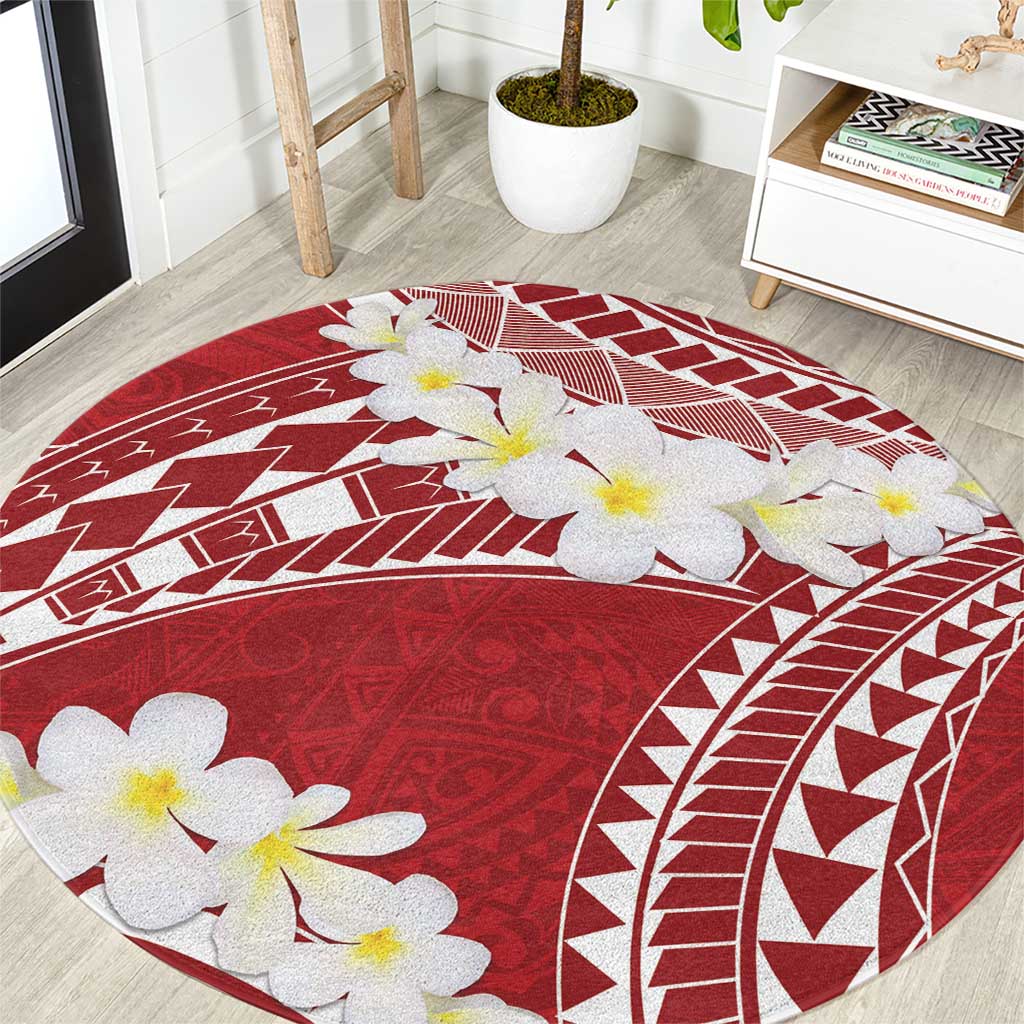 Polynesian Vintage Floral Round Carpet Scarlet Motifs - Polynesian Pride