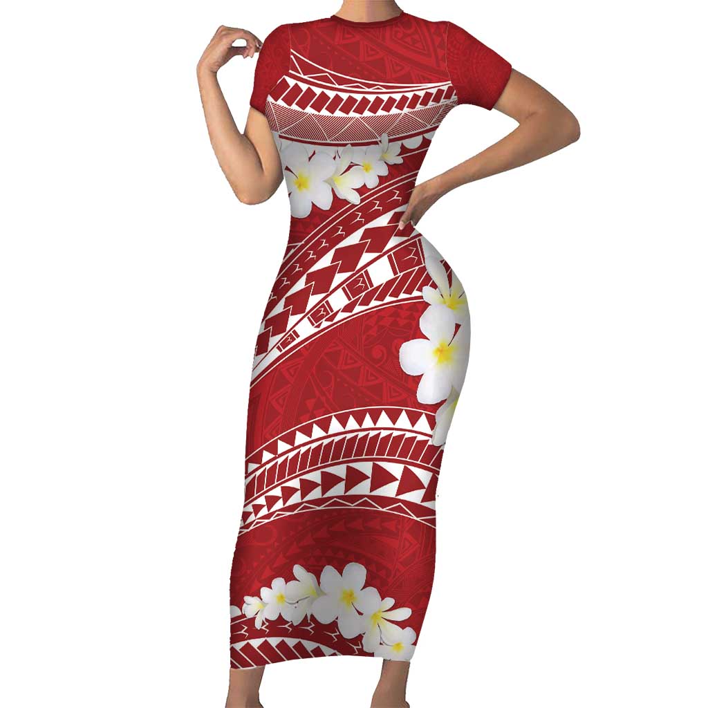 Polynesian Vintage Floral Short Sleeve Bodycon Dress Scarlet Motifs - Polynesian Pride