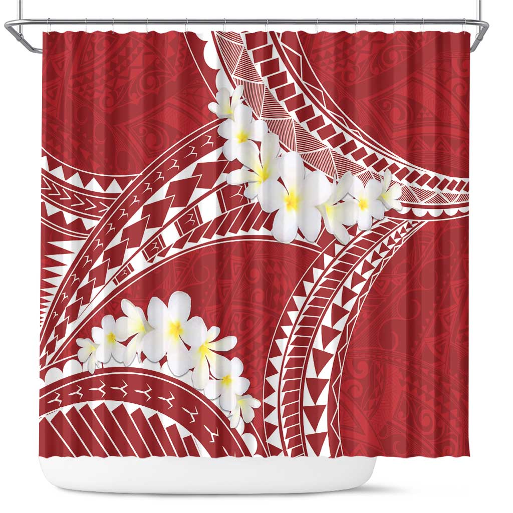 Polynesian Vintage Floral Shower Curtain Scarlet Motifs - Polynesian Pride