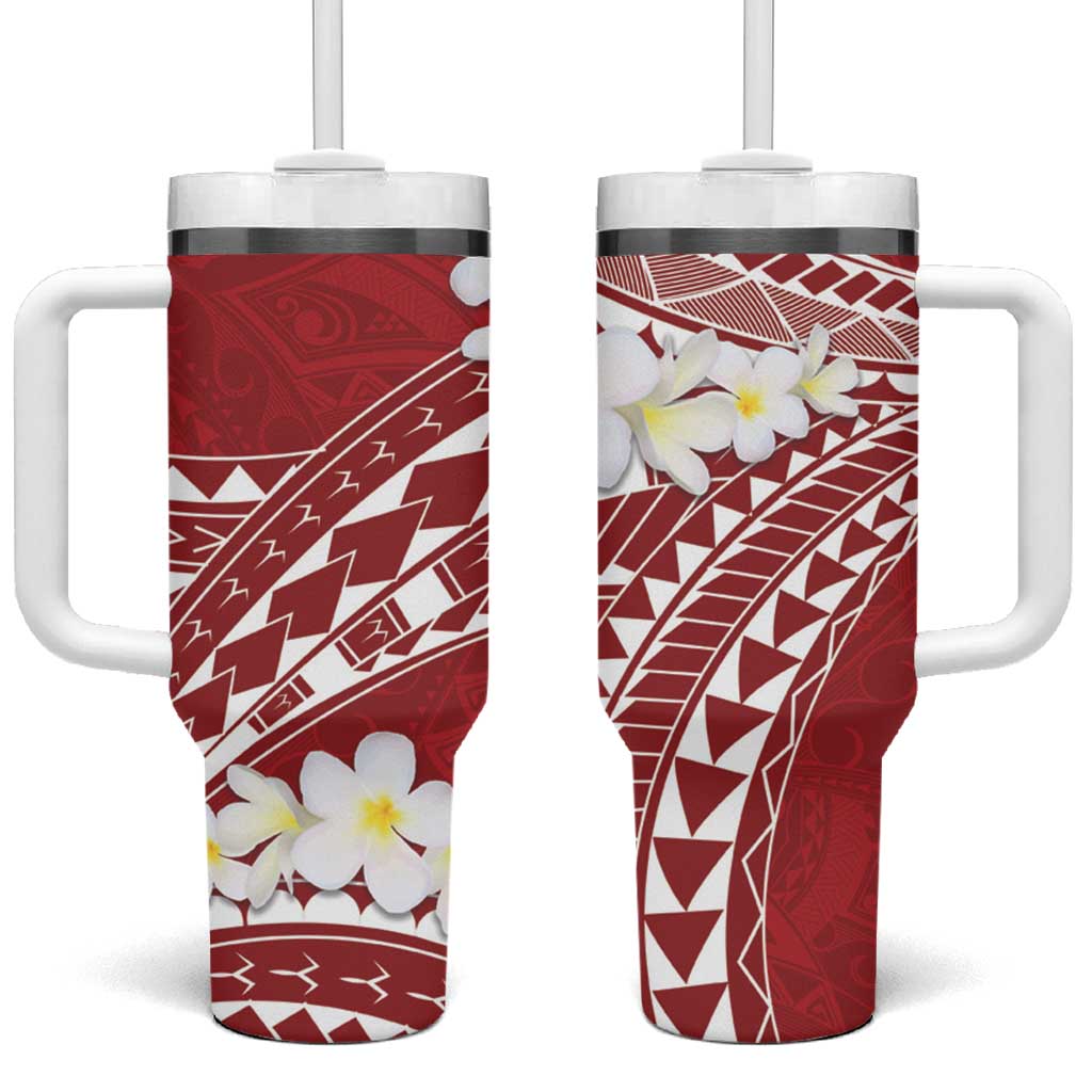 Polynesian Vintage Floral Tumbler With Handle Scarlet Motifs LT7 One Size: 40 oz Scarlet - Polynesian Pride