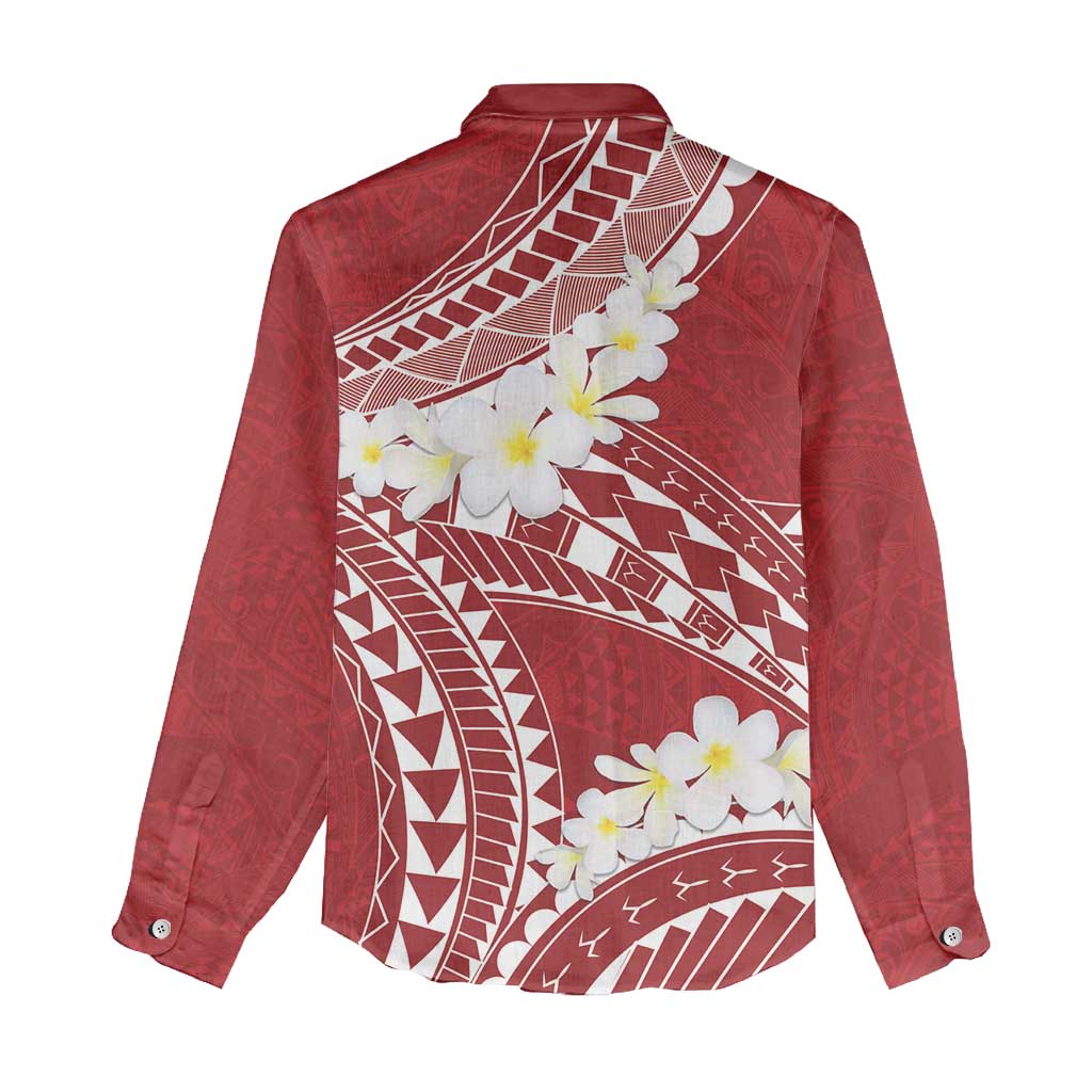 Polynesian Vintage Floral Women Casual Shirt Scarlet Motifs - Polynesian Pride