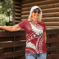 Polynesian Vintage Floral Women Polo Shirt Scarlet Motifs - Polynesian Pride