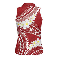 Polynesian Vintage Floral Women Sleeveless Polo Shirt Scarlet Motifs LT7 - Polynesian Pride