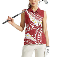 Polynesian Vintage Floral Women Sleeveless Polo Shirt Scarlet Motifs LT7 - Polynesian Pride