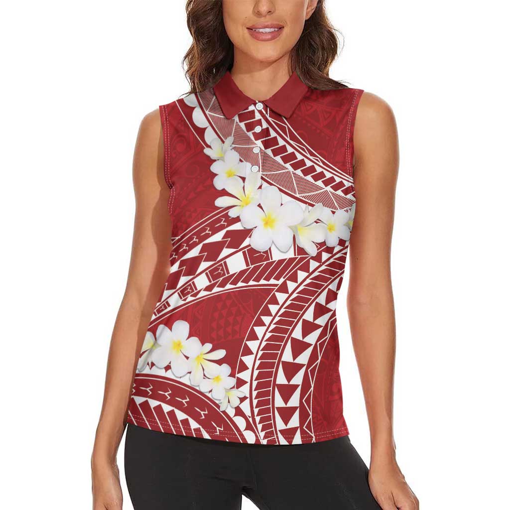 Polynesian Vintage Floral Women Sleeveless Polo Shirt Scarlet Motifs LT7 - Polynesian Pride