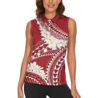 Polynesian Vintage Floral Women Sleeveless Polo Shirt Scarlet Motifs LT7 - Polynesian Pride