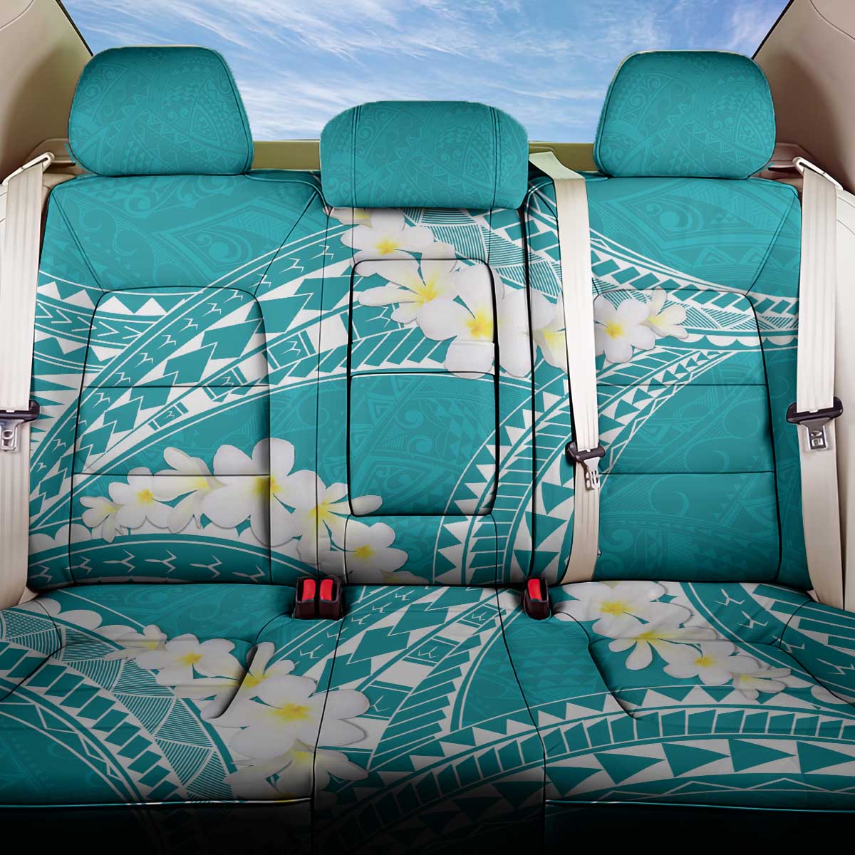 Polynesian Vintage Floral Back Car Seat Cover Teal Motifs - Polynesian Pride