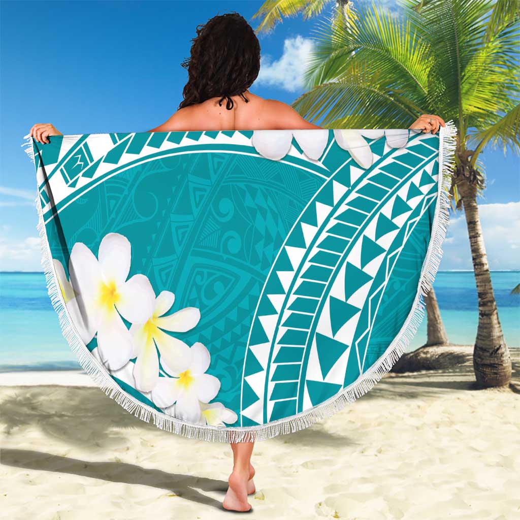 Polynesian Vintage Floral Beach Blanket Teal Motifs - Polynesian Pride
