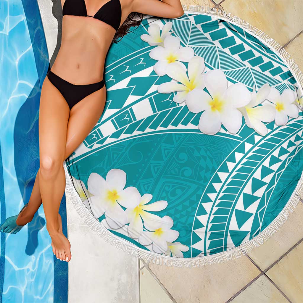 Polynesian Vintage Floral Beach Blanket Teal Motifs - Polynesian Pride