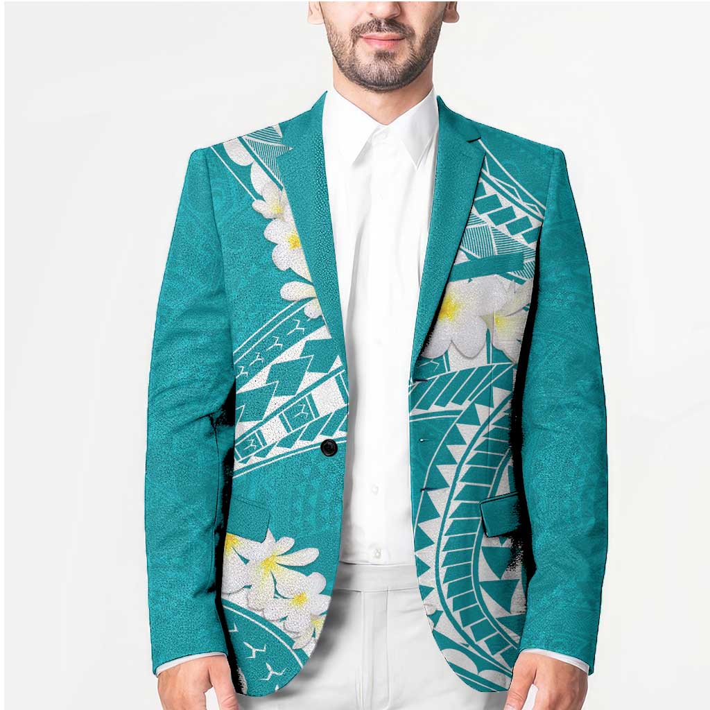 Polynesian Vintage Floral Blazer Teal Motifs LT7 - Polynesian Pride