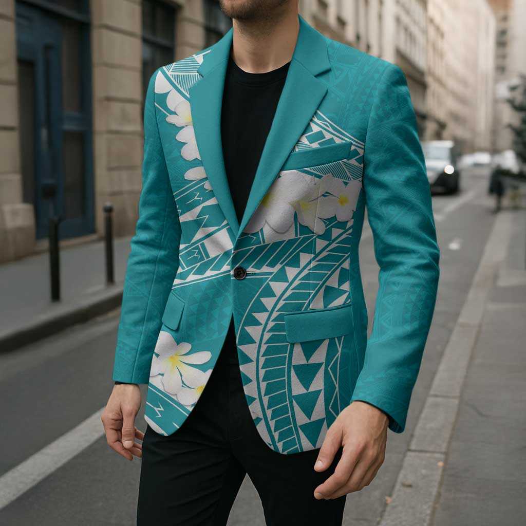 Polynesian Vintage Floral Blazer Teal Motifs LT7 - Polynesian Pride
