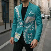 Polynesian Vintage Floral Blazer Teal Motifs LT7 - Polynesian Pride