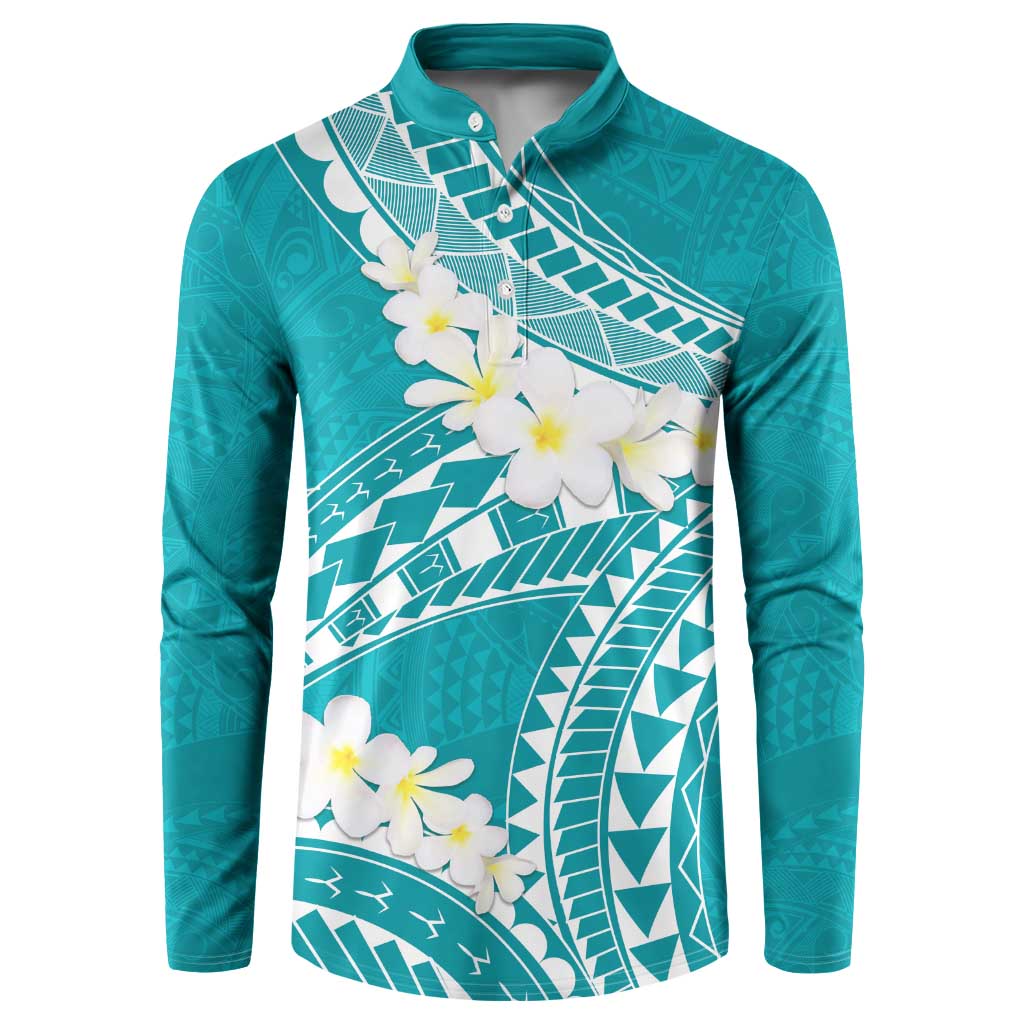 Polynesian Vintage Floral Button Sweatshirt Teal Motifs LT7 Teal - Polynesian Pride