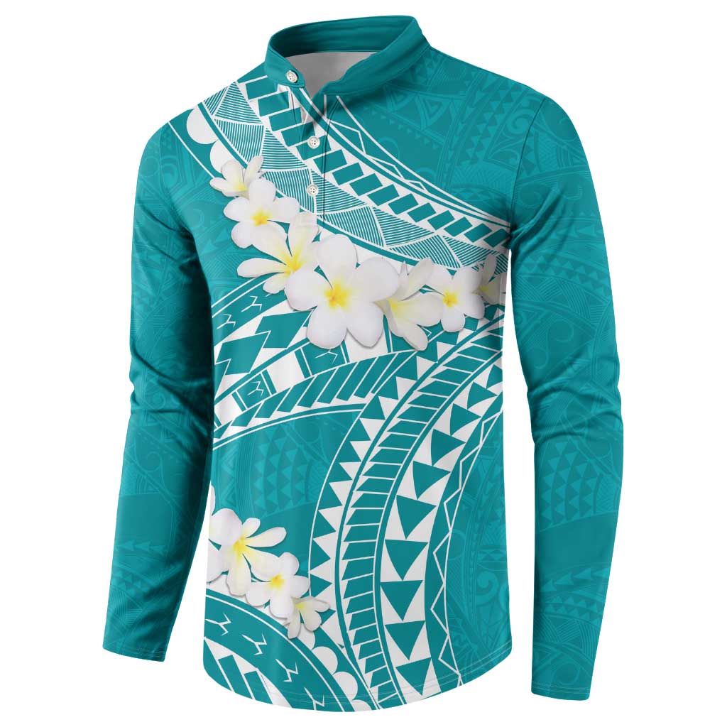 Polynesian Vintage Floral Button Sweatshirt Teal Motifs LT7 - Polynesian Pride