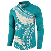 Polynesian Vintage Floral Button Sweatshirt Teal Motifs LT7 - Polynesian Pride