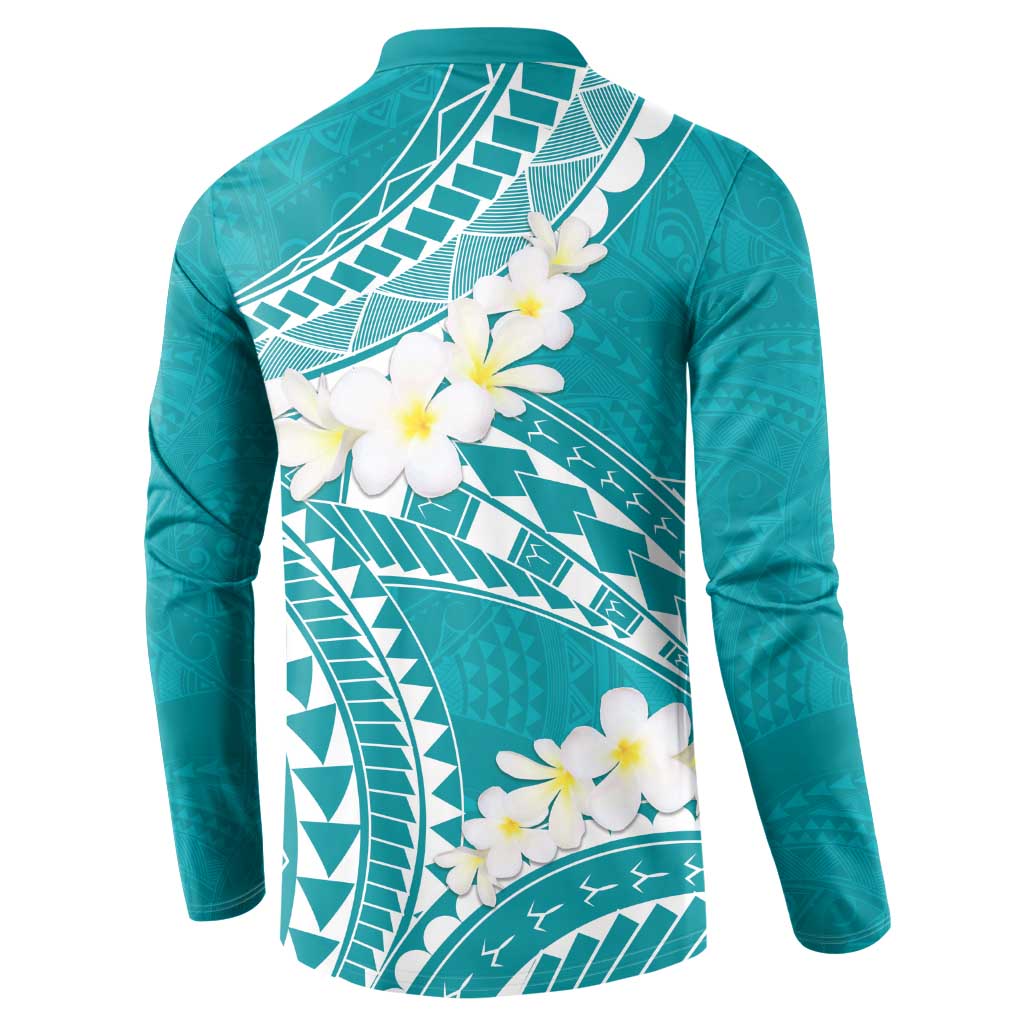 Polynesian Vintage Floral Button Sweatshirt Teal Motifs LT7 - Polynesian Pride